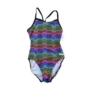 Arena One Piece Swimsuit Womens Size 40 Rainbow Chevron Zigzag Crossback NWT